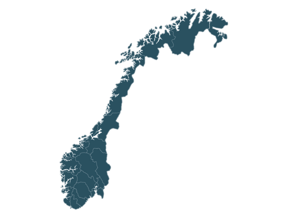 Norgeskart som illustrerer at vi tilbyr kostholdsveiledning over nett (videotimer) til alle i Norge.